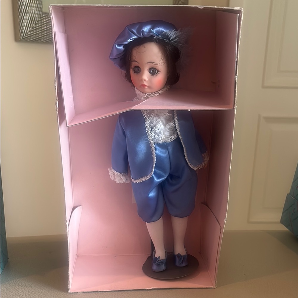 Blue Porcelain Doll with Hat
